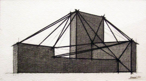 Uncini Giuseppe, Progetto (Spazi di ferro), 1990, cm. 28,5x50, Tecnica mista su cartoncino