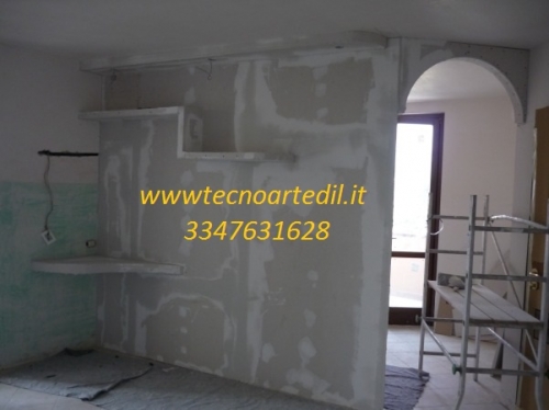 Parette in cartongesso con mensole Milano,mensole in cartongesso Milano,posa cartongesso Milano