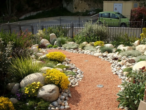 Giardino urbano 1, ciottoli , sassi, piante particolari