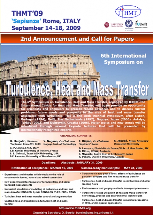 Locandina del 6° Congresso Internazionale Turbulence, Heat and Mass Transfer